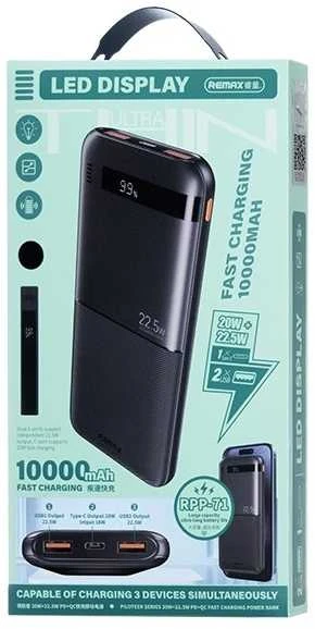 Greito įkrovimo išorinė baterija (Powerbank) REMAX RPP-71 10000mAh 22.5W QC + 20W PD, juoda