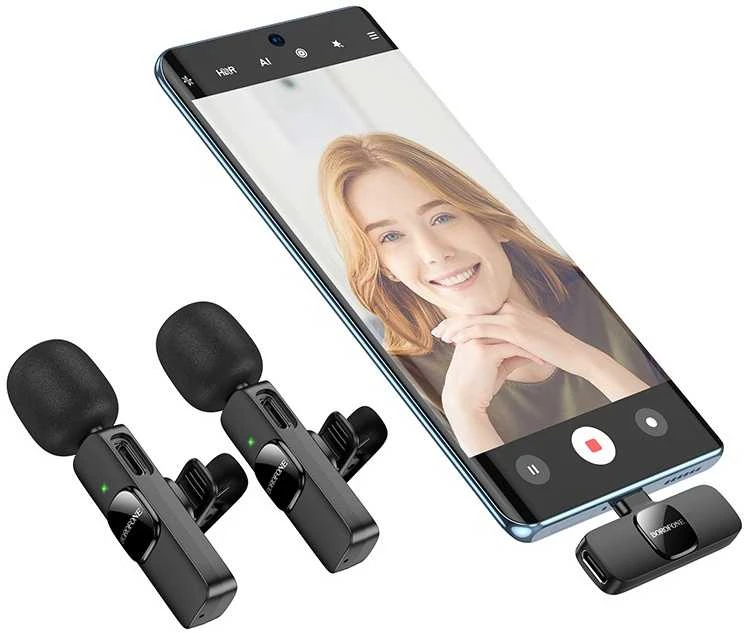 Mikrofonas Borofone BFK15 Lightning/USB-C juodas