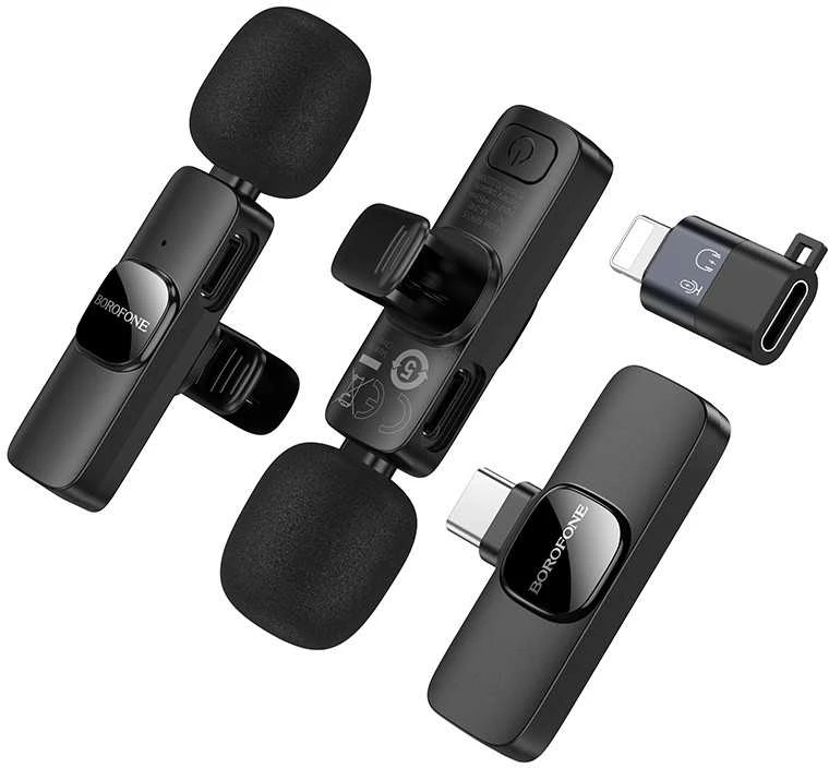 Mikrofonas Borofone BFK15 Lightning/USB-C juodas