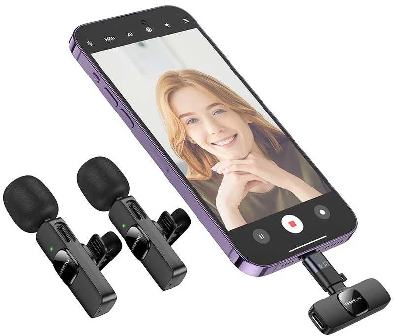 Mikrofonas Borofone BFK15 Lightning/USB-C juodas