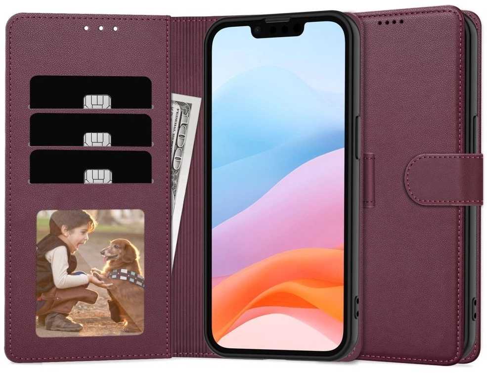 Reach Dėklas Fancy Wallet Apple iPhone 13/14 tamsiai raudonas