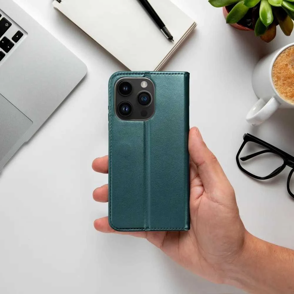 Reach Dėklas Smart Magnetic Xiaomi Redmi 17C 4G/Redmi 14C/Redmi A4/Poco C75 tamsiai žalias
