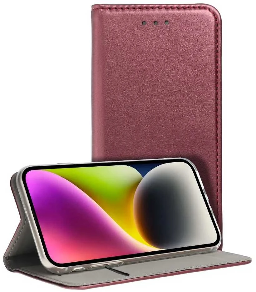 Reach Dėklas Smart Magnetic Xiaomi Redmi 17C 4G/Redmi 14C/Redmi A4/Poco C75 tamsiai raudonas