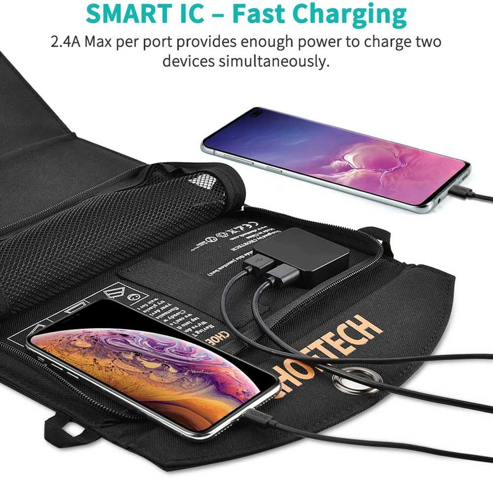 Sulankstomas saulės įkroviklis Choetech SC001 19W 2xUSB (juodas)