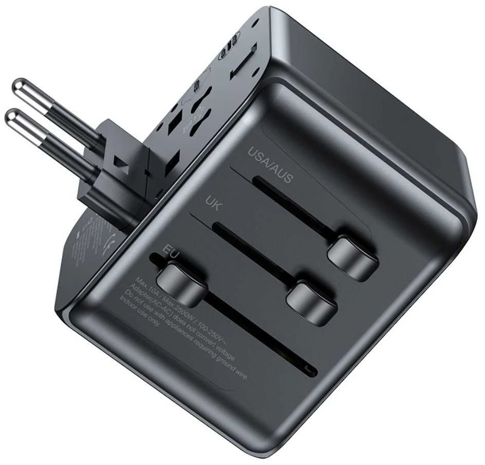 AWEI Laidinis įkroviklis 2xUSB+3xUSB-C C-39 35W4in1 US/AU/EU/UK juodos spalvos Univesal Travel GaN Charger