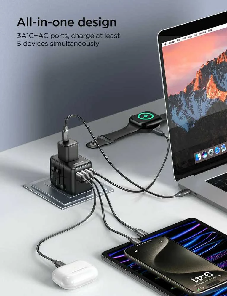 Universalus kelioninis įkroviklis Joyroom JR-TCW01 15W 3xUSB-A/USB-C juodas