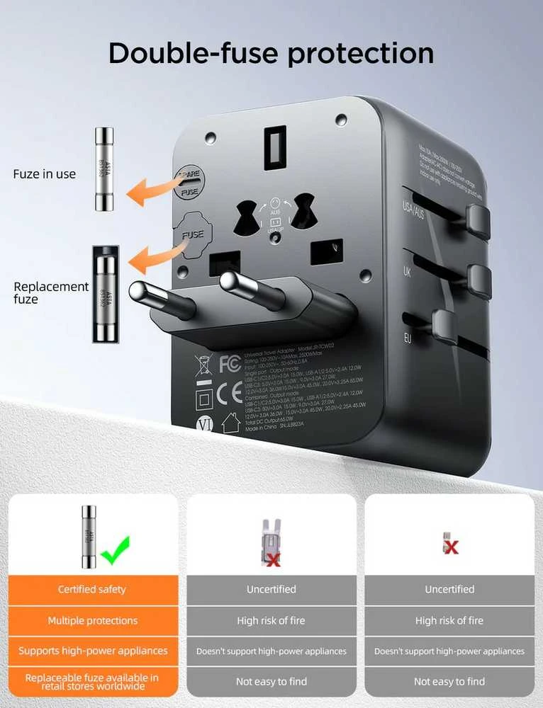Joyroom kelioninis adapteris su dviguba saugiklių apsauga