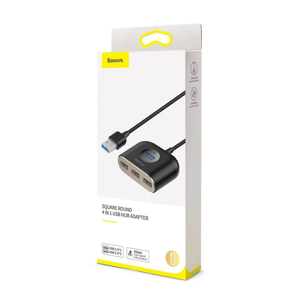 USB įkrovimo adapteris Baseus Square round 4in1 (USB3.0 TO USB3.0*1+USB2.0*3) 1m juodas CAHUB-AY01
