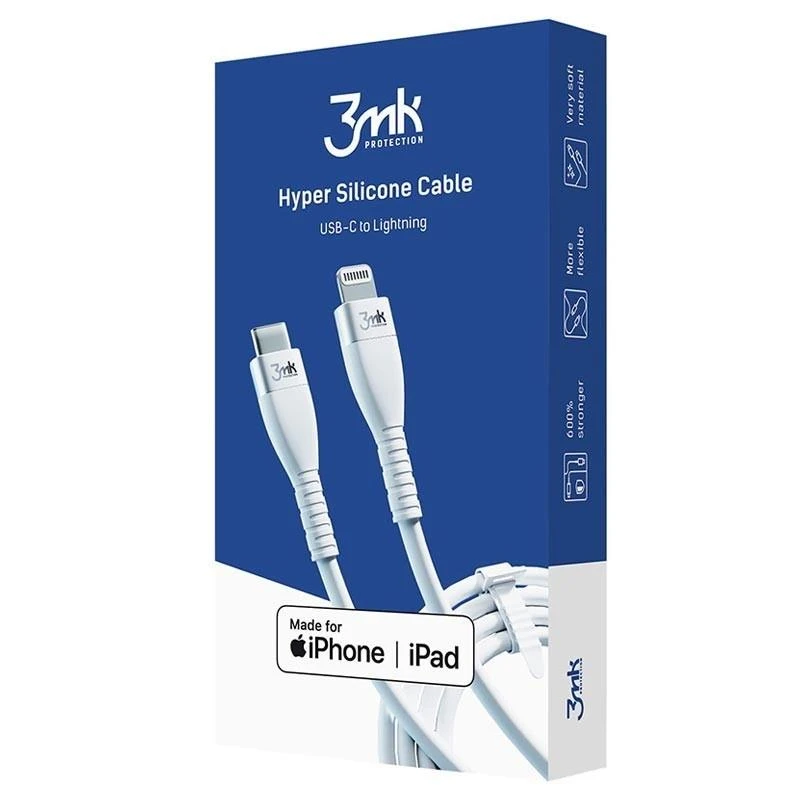 USB kabelis 3mk Hyper Silicone Cable Lightning 20W 1m