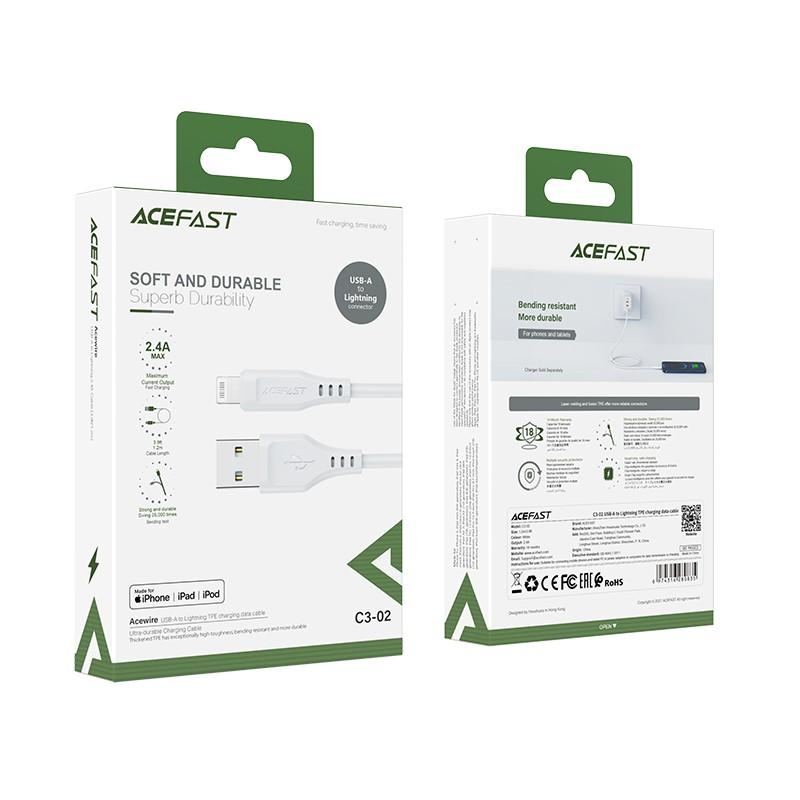 USB laidas Acefast C3-02 MFi USB-A iki Lightning 1.2m baltas