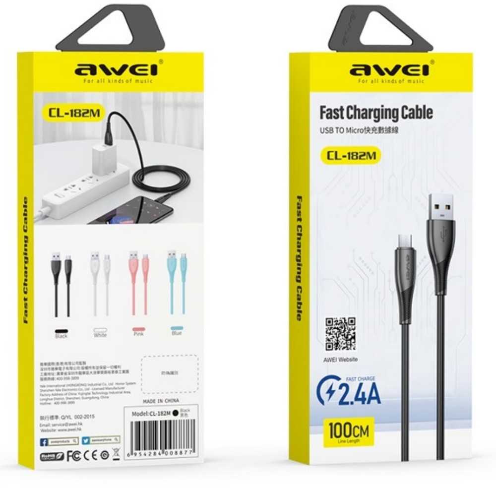 USB kabelis Awei CL-182M USB to MicroUSB 1.0m juodas