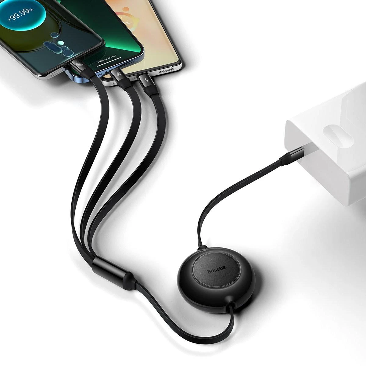 USB laidas Baseus Bright Mirror 2 Type-C į MicroUSB/Type-C/Lightning 3.5A 1.1m juodas CAMJ010201