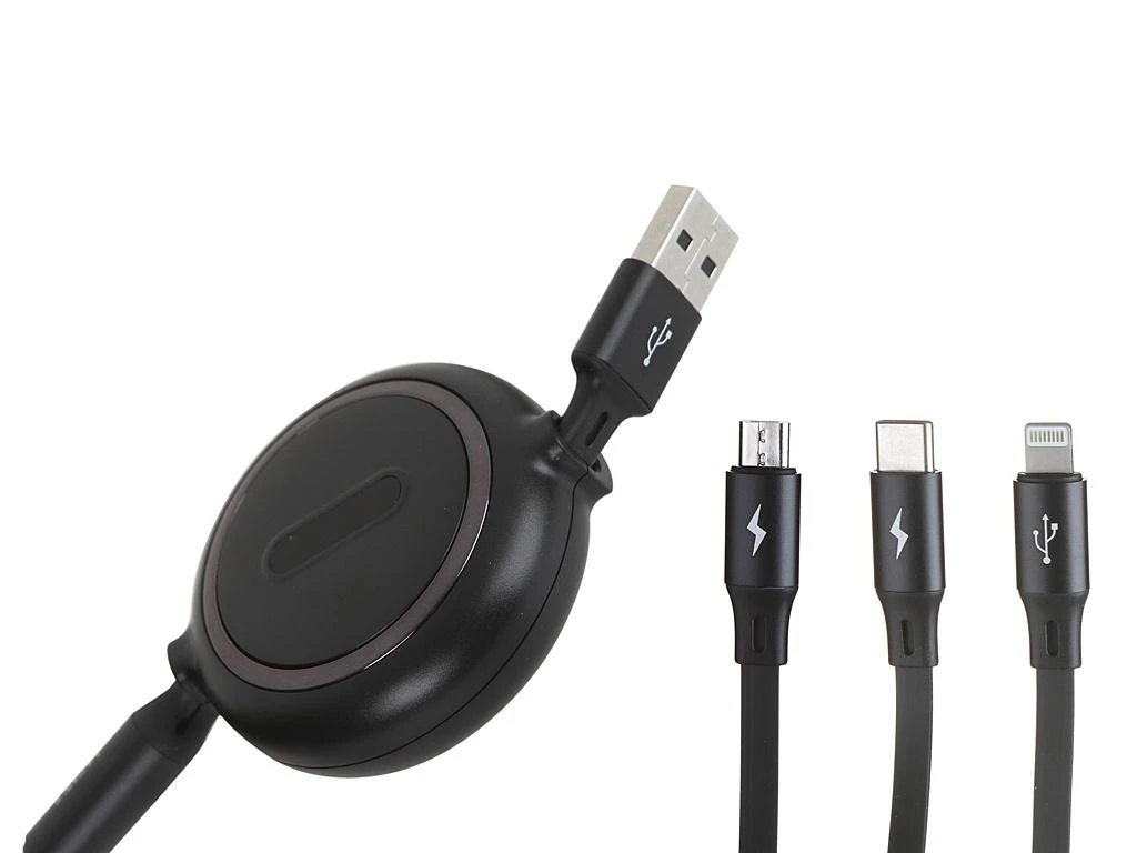 USB kabelis Baseus Golden Loop Three-in-One Micro+Lightning+Type-C 3.5A 1.2m juodas CAMLT-JH01