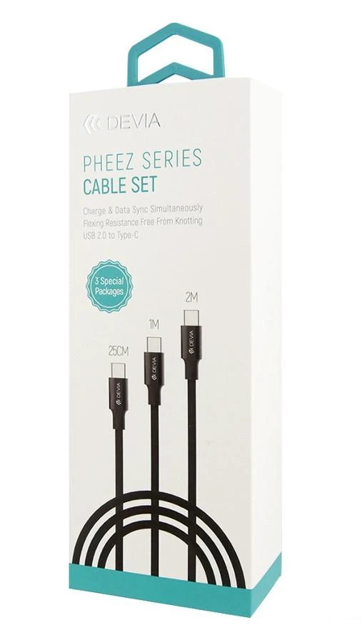 USB kabelis Devia Pheez 3 Pack microUSB 0.25m,1.0m,2.0m juodas