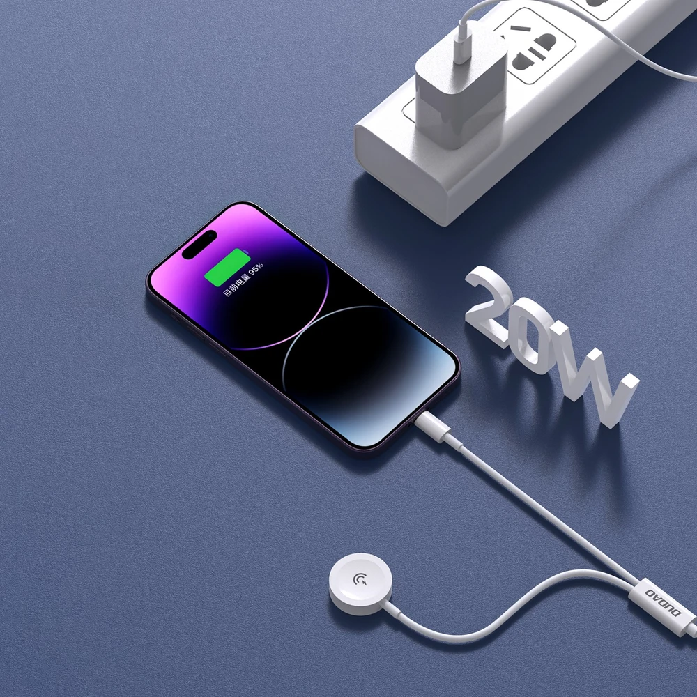 USB kabelis Dudao A12MAX-2in1 USB-C to iWatch/Lightning 20W 1.2m baltas