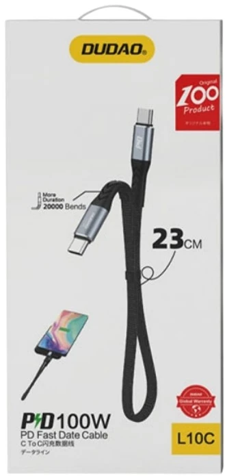 USB-C į USB-C Dudao 100 W PD 0.23 m laidas (juodas)