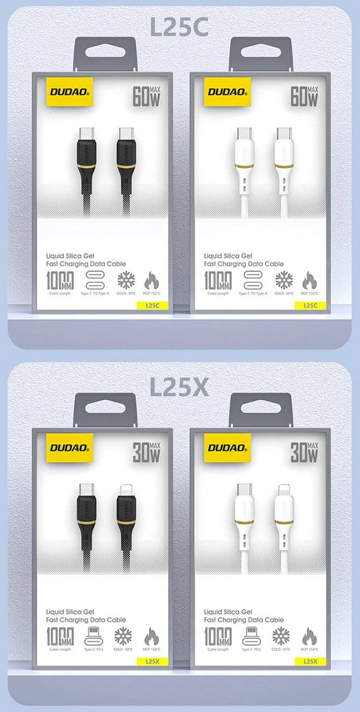 Dudao L25C USB-C - USB-C Silicone Cable 60W 1m - Baltas
