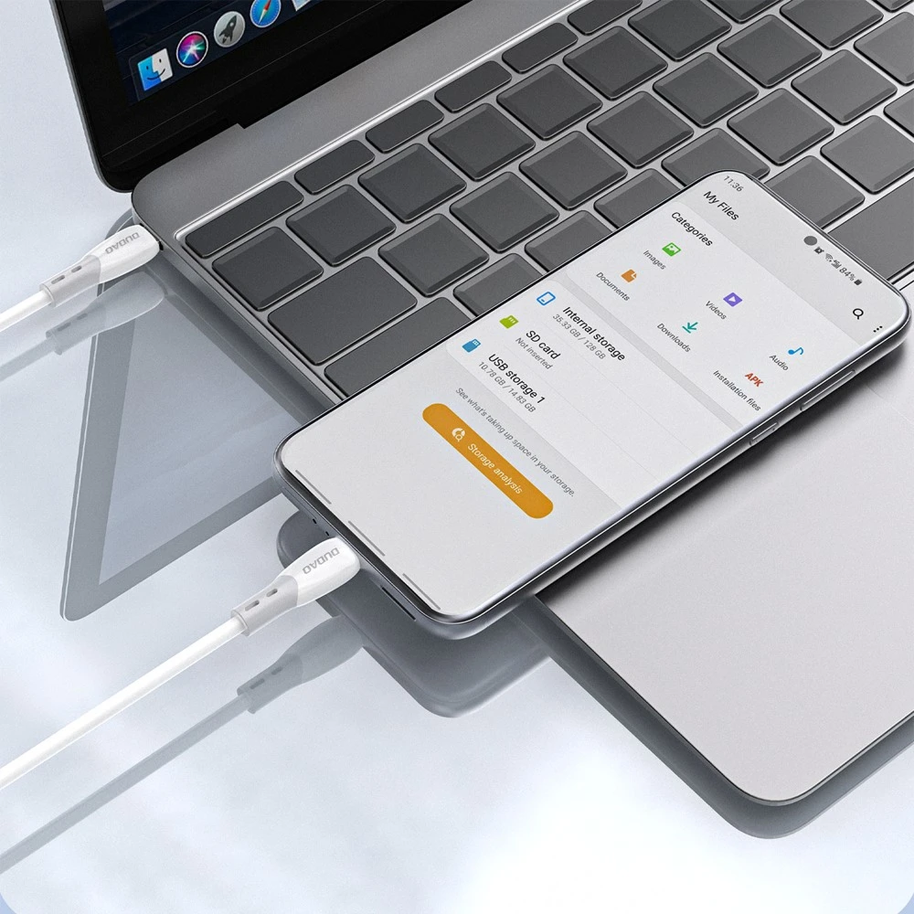 Dudao L25SC 60W USB-C - USB-C laidas su minkštu silikoniniu apvadu 1m - Baltas