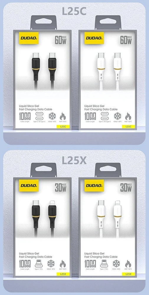 USB kabelis Dudao L25X USB-C to Lightning 30W 1.0m baltas