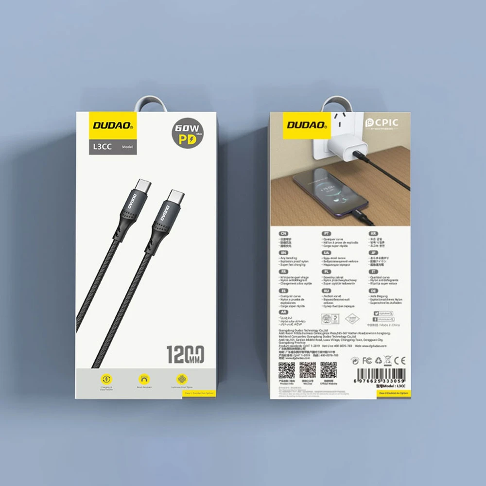 Dudao L3CL USB-C – „Lightning“ 30 W pintas kabelis 1,2 m – juodos spalvos
