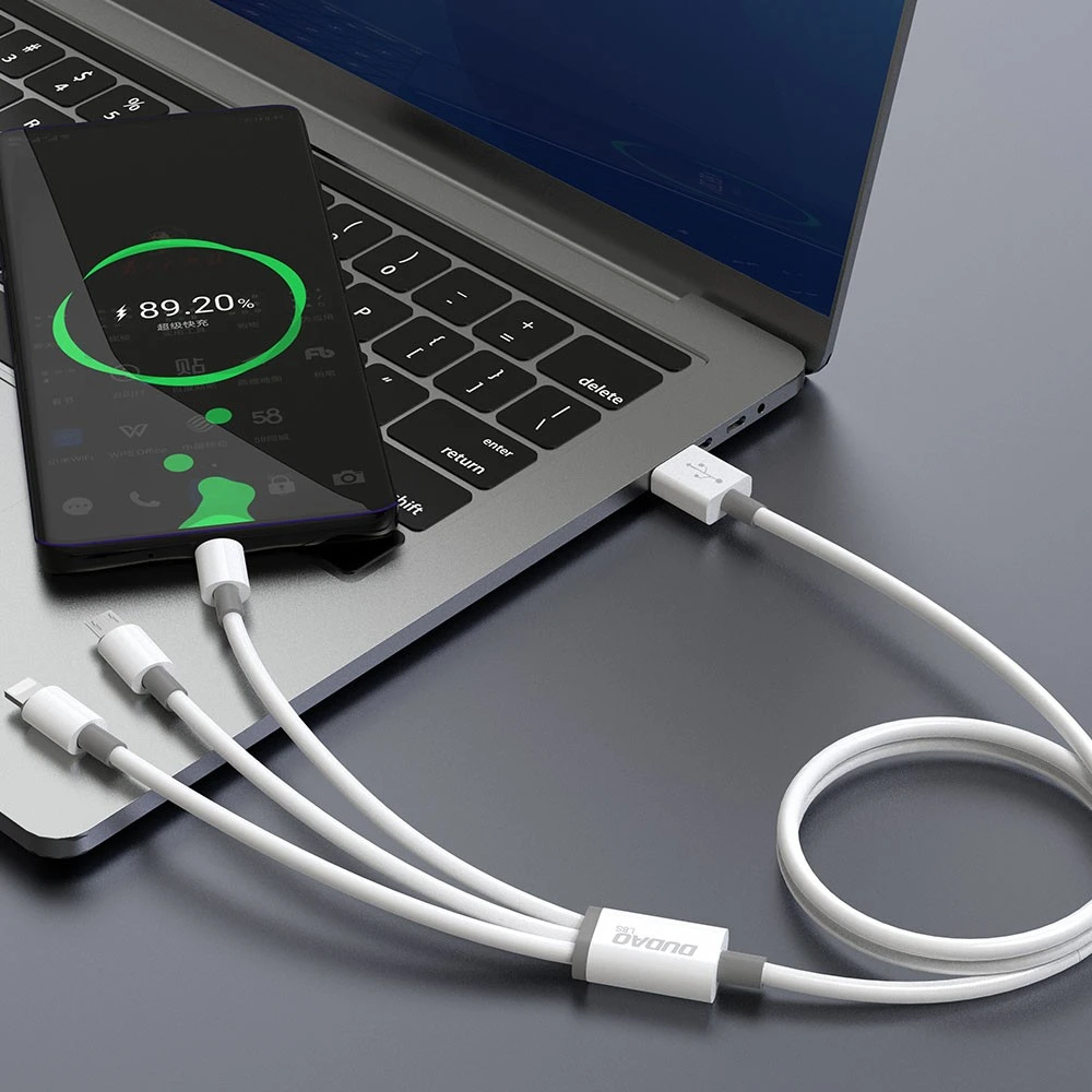 USB kabelis Dudao L8s-3in1 USB-A to USB-C/MicroUSB/Lightning 100W 1.2m baltas