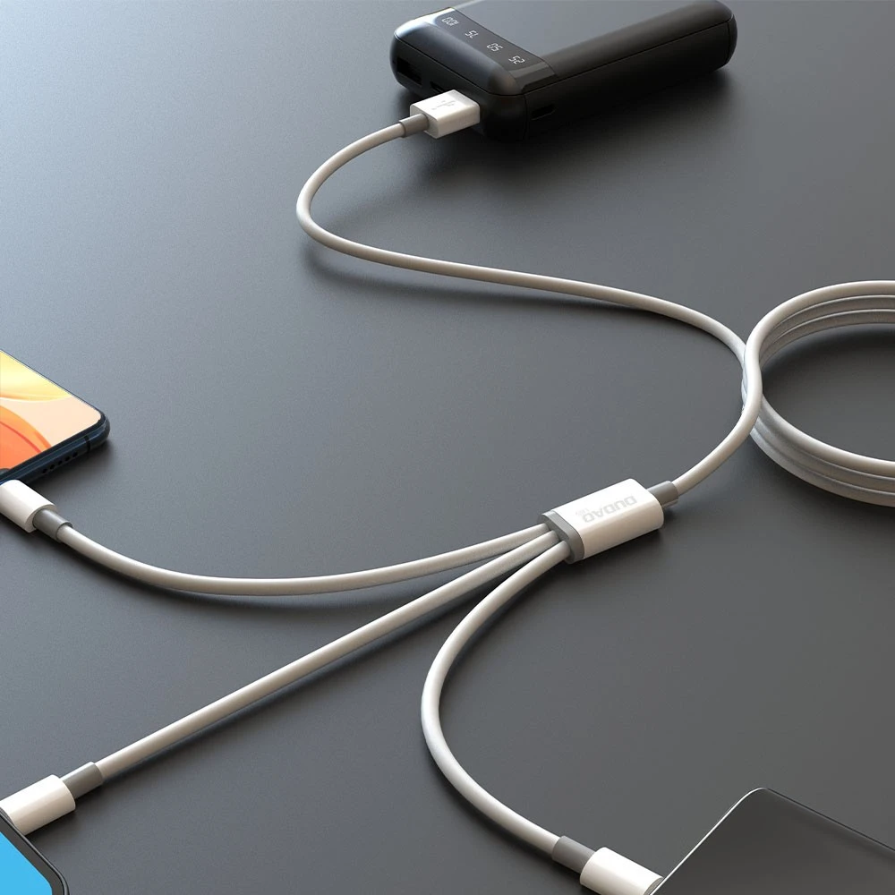 USB kabelis Dudao L8s-3in1 USB-A to USB-C/MicroUSB/Lightning 100W 1.2m baltas