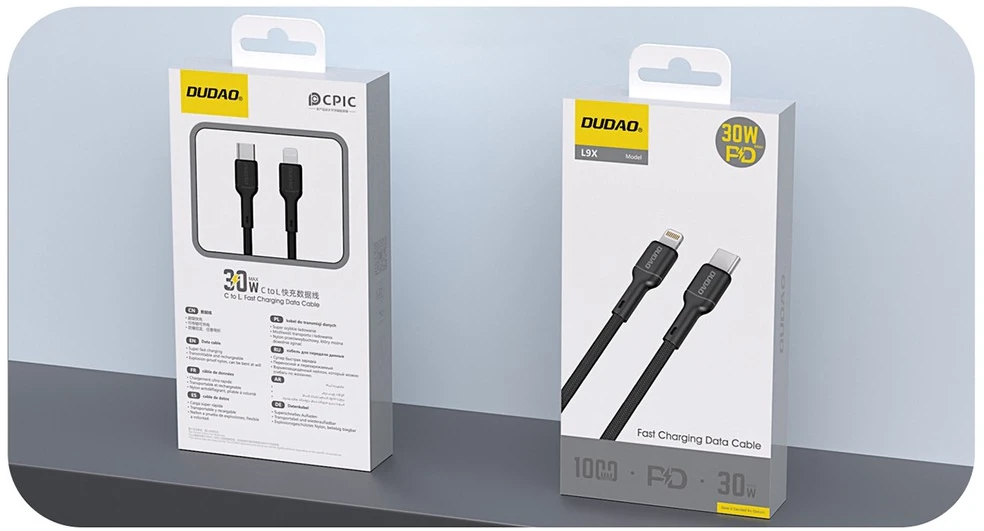 Dudao L9X 30W USB-C – Lightning kabelis 1m – juodos spalvos