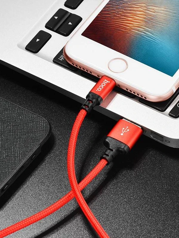 USB kabelis Hoco X14 Lightning, raudonas-juodas 1.0m