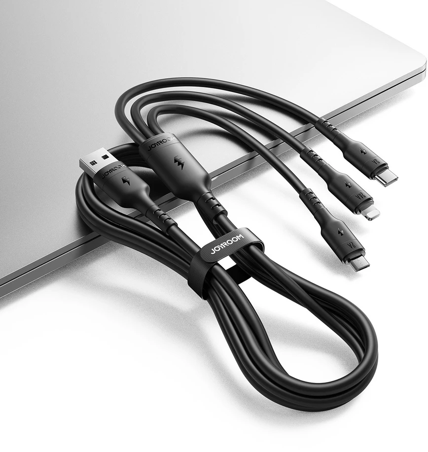 USB kabelis Joyroom S-A61 USB-A to USB-C/Lightning/MicroUSB 3.5A 1.2m juodas