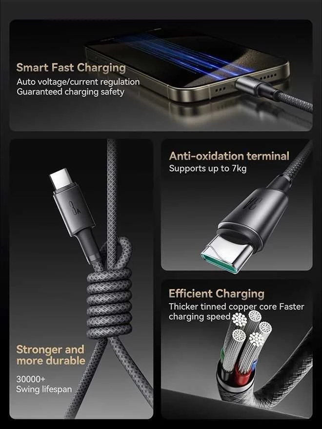 USB kabelis Joyroom SA-50 USB-A to USB-C 3A 1.2m tamsiai pilkas