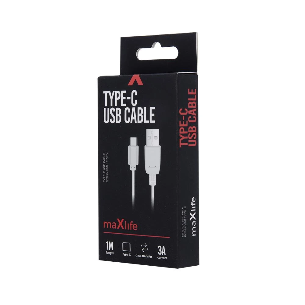 USB laidas Maxlife Type-C FastCharging baltas, 3.0A, 1.0m