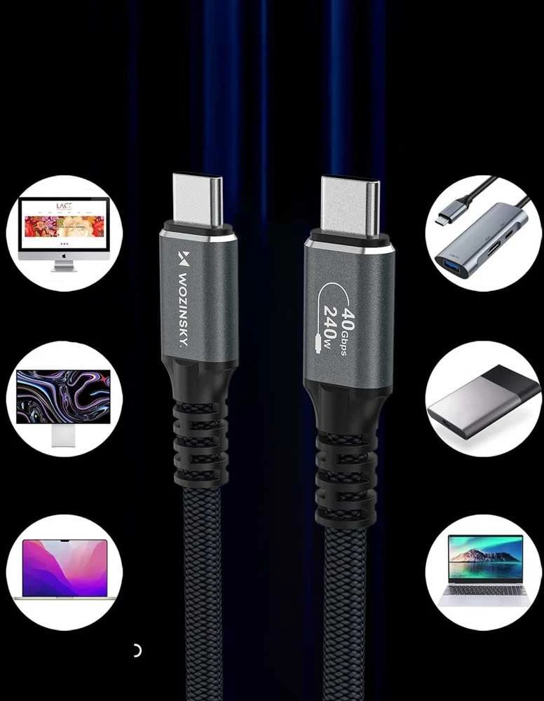 Wozinsky WPS-UY41S USB-C USB4 Cable 40Gb/s 240W 1m 4K - Juodas