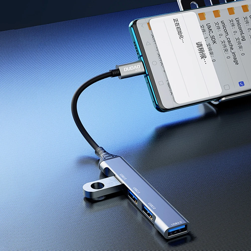 Dudao HUB 4in1 USB-C – 4x USB-A (3 x USB2.0 / USB3.0) 6.3cm juodos spalvos (A16T)