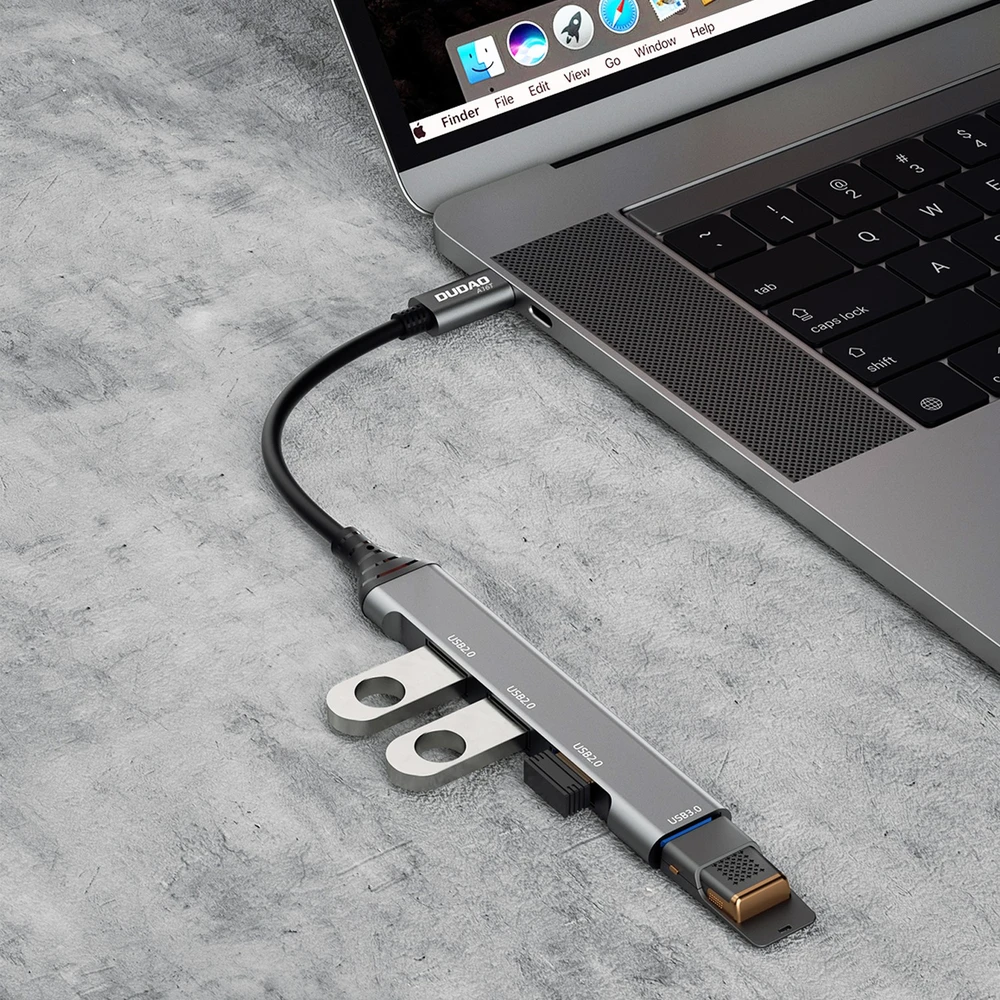 Dudao HUB 4in1 USB-C – 4x USB-A (3 x USB2.0 / USB3.0) 6.3cm juodos spalvos (A16T)