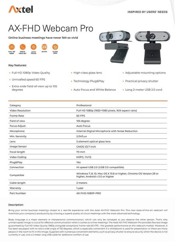 WEB kamera Axtel AX-FHD Webcam