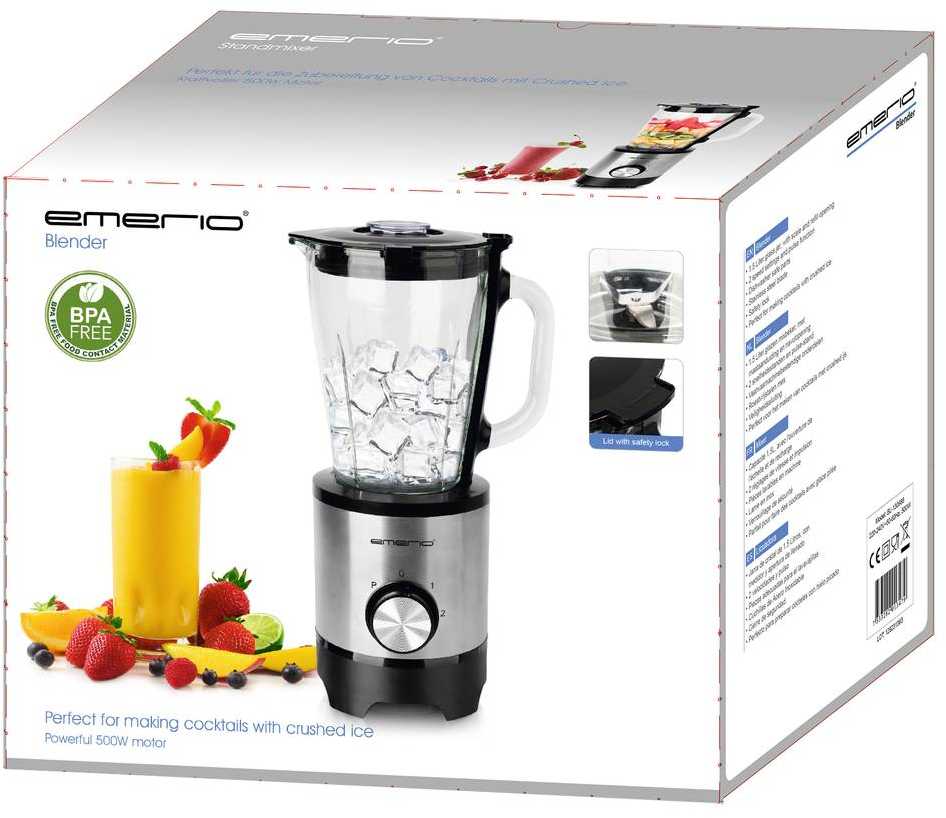 Emerio kokteilinė su stikliniu 1,5 l indu, 500 W, ledo smulkinimo funkcija BL-130988