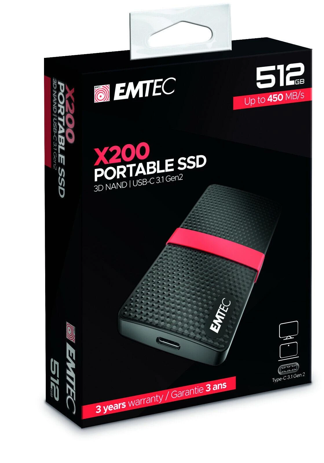 Kietasis diskas Nešiojamas Emtec SSD 3.1 X200 512GB „Power Plus“