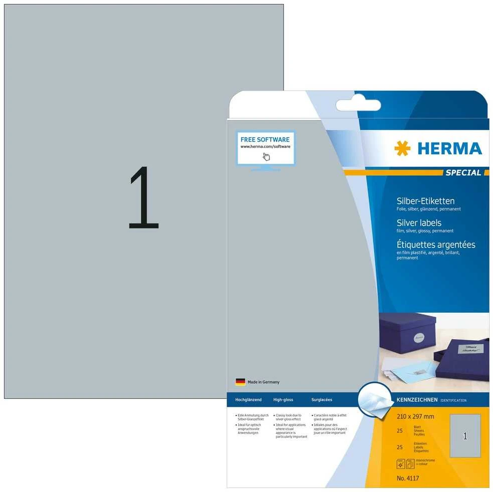 HERMA 4117 etiketė spausdinimui Sidabras Lipni spausdintuvo etiketė