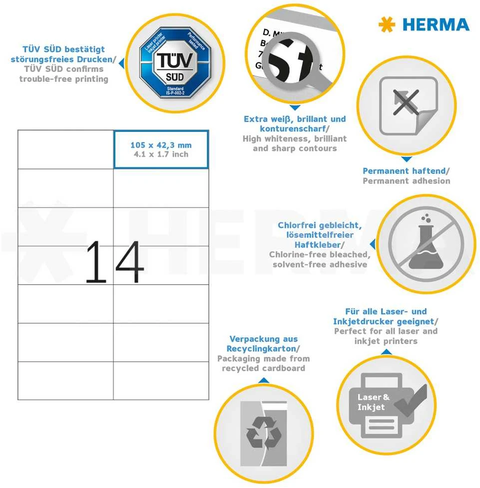 Herma Etykiety Premium A4, balta, papier matinė, 2800 vnt. (4625)
