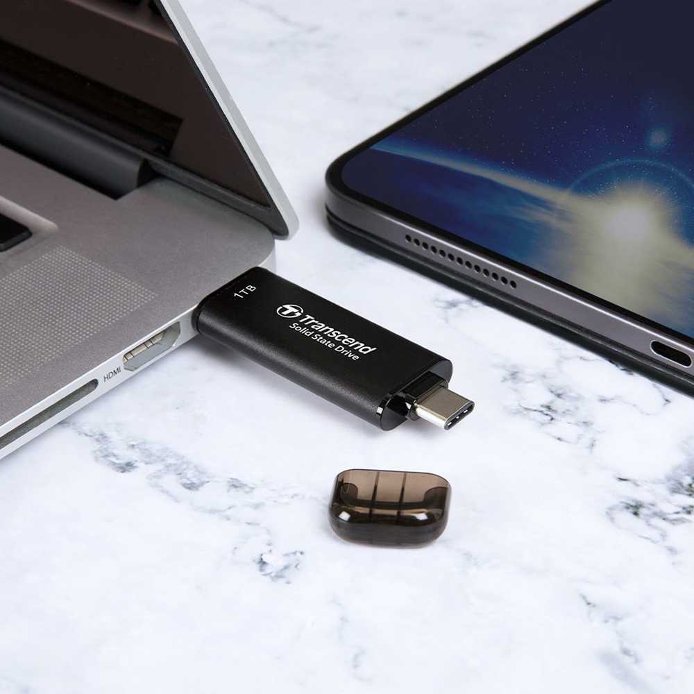 Kietasis diskas Transcend EXTERNAL SSD 512GB ESD310S USB - 10GBPS TYPE C/A Sidabrinis