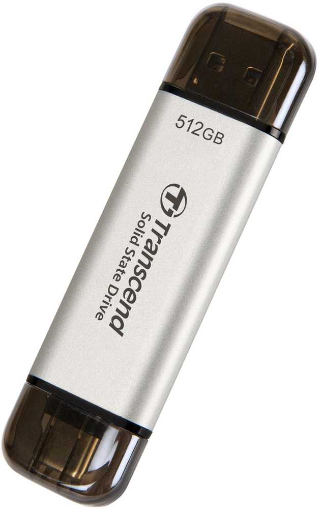 Kietasis diskas Transcend EXTERNAL SSD 512GB ESD310S USB - 10GBPS TYPE C/A Sidabrinis