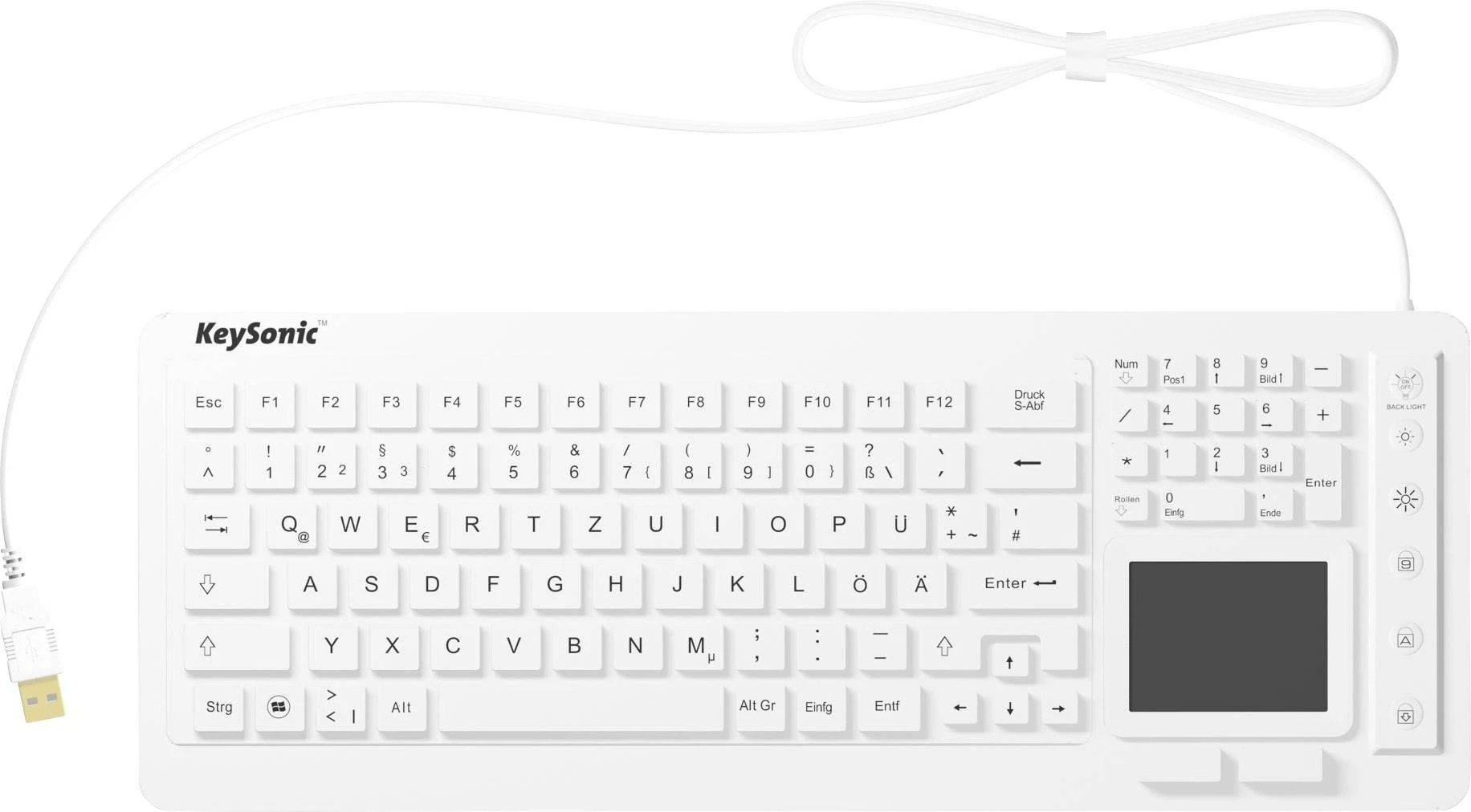 Klaviatūra „KeySonic KSK-6231INEL“ (DE) pramoninis jutiklinis planšetinis kompiuteris su W sandarikliu