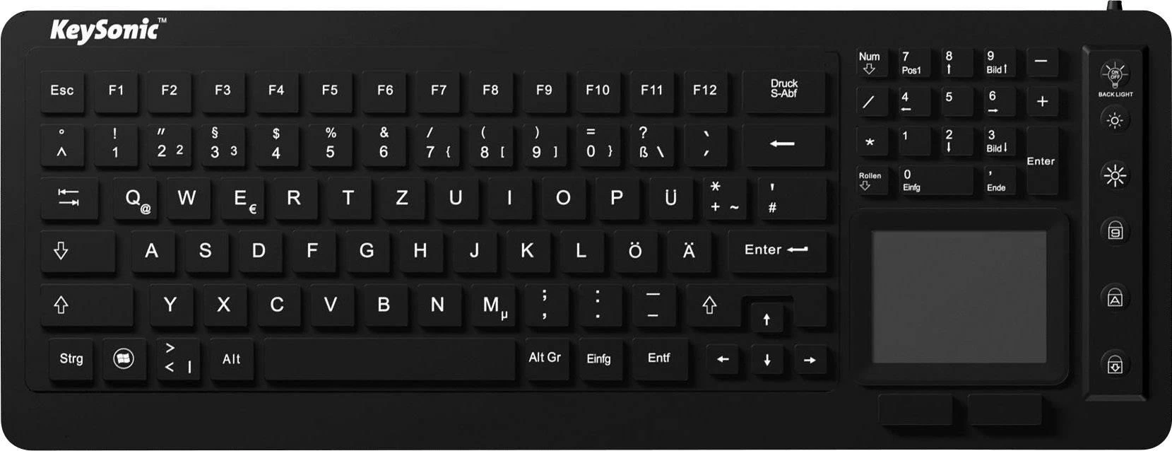 Klaviatūra „KeySonic KSK-6231INEL“ (DE) pramoninis jutiklinis planšetinis kompiuteris su W sandarikliu