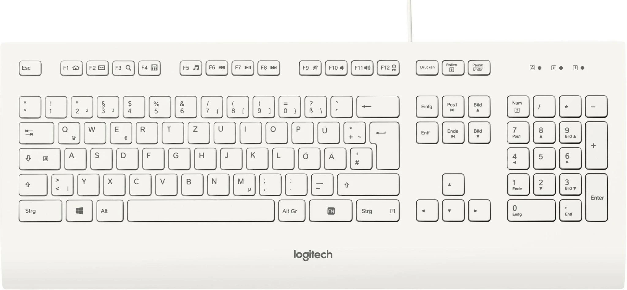 Laidinė klaviatūra Logitech K280E, Išdėstymas: DE, Baltos spalvos