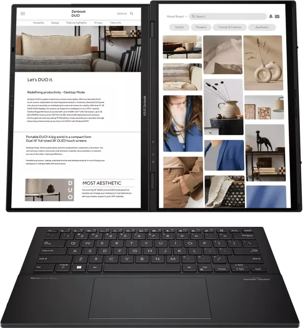 Nešiojamas kompiuteris ASUS Zenbook Duo UX8406CA-QL263W 14,0″, Intel Core Ultra 9 285H, 16 GB LPDDR5X RAM, 1 TB SSD, Intel Arc