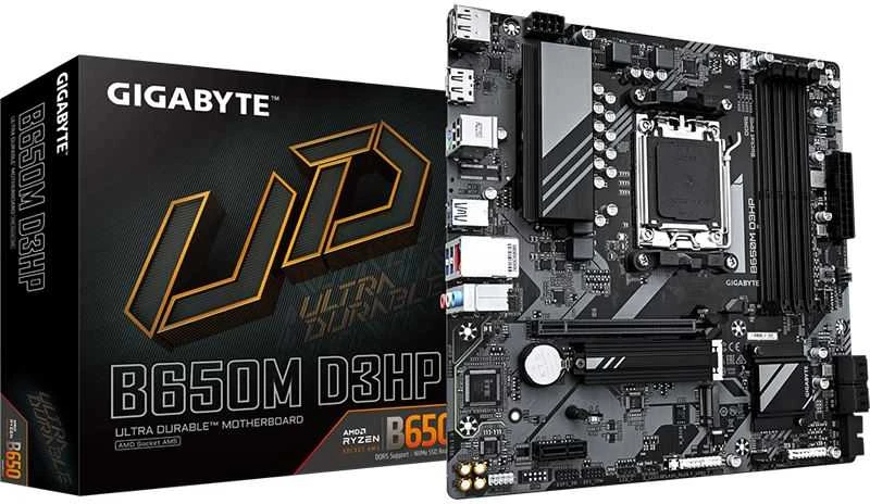 „Gigabyte“ | B650M D3HP AX 1.0 pagrindinė plokštė | Procesorių šeima AMD | Procesoriaus lizdas AM5 | DDR5 | Palaikomos standžiojo disko sąsajos SATA, M.2 | SATA jungčių skaičius 4