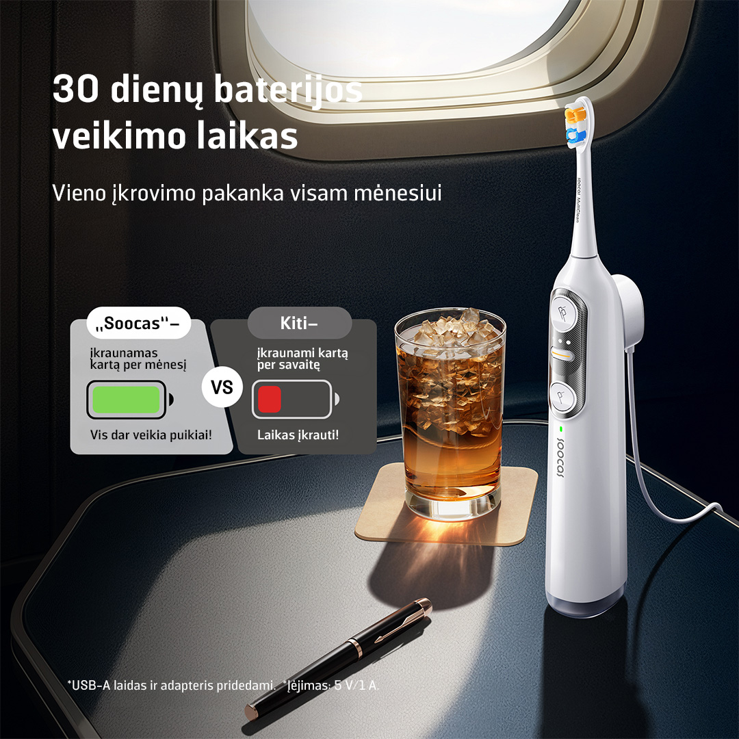 SOOCAS NEOS II 2-in-1 Elektrinis dantų šepetėlis su irigatorium, Pearl Baltas aprašymas - Prekės nuotrauka