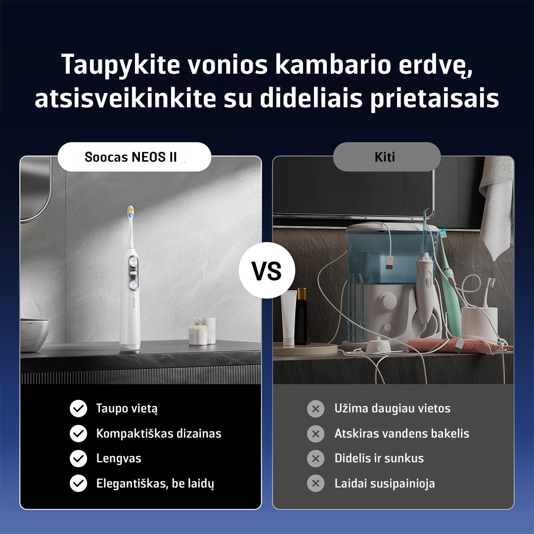 SOOCAS NEOS II 2-in-1 Elektrinis dantų šepetėlis su irigatorium, Pearl Baltas aprašymas - Prekės nuotrauka