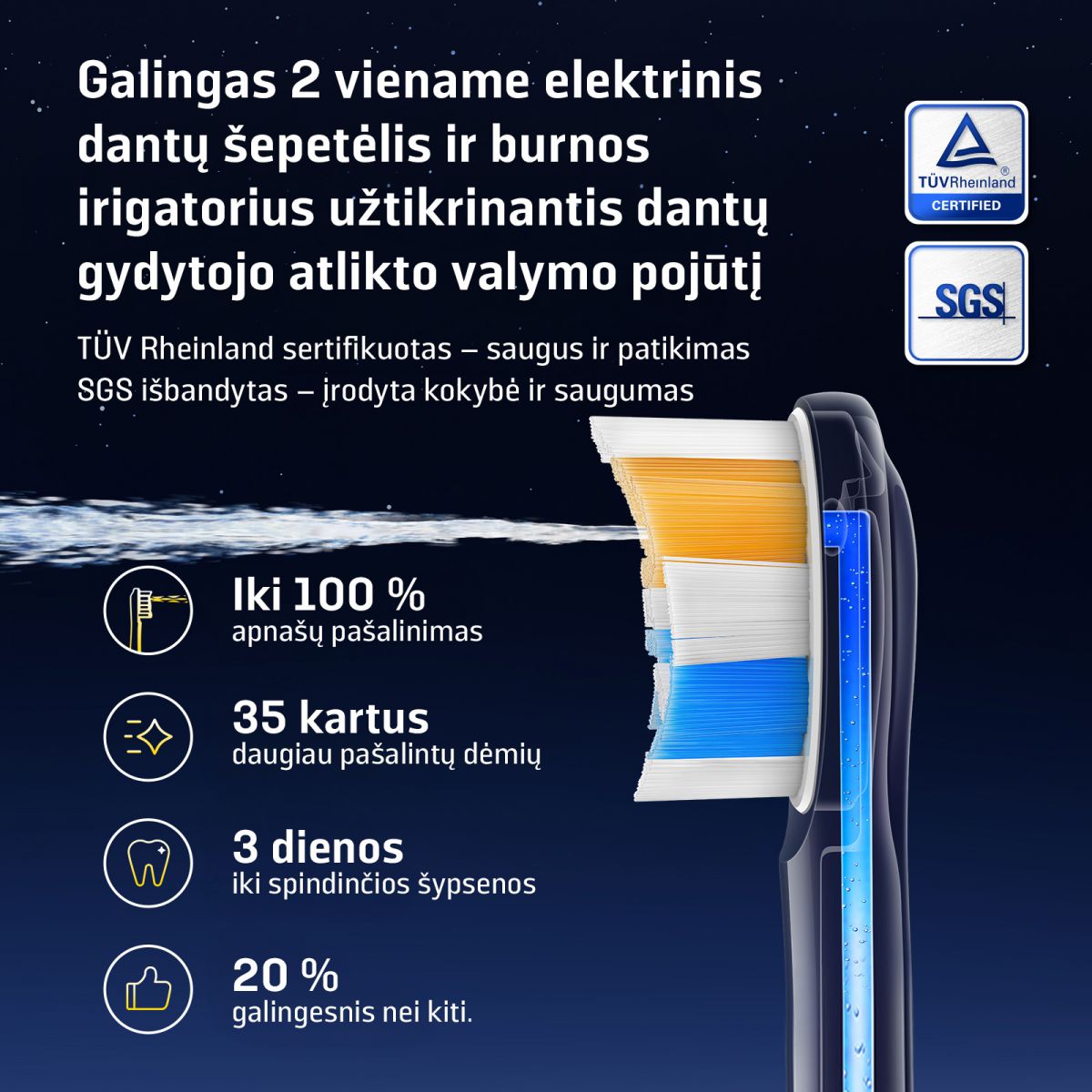 SOOCAS NEOS II 2-in-1 Elektrinis dantų šepetėlis su irigatorium, Pearl Baltas aprašymas - Prekės nuotrauka