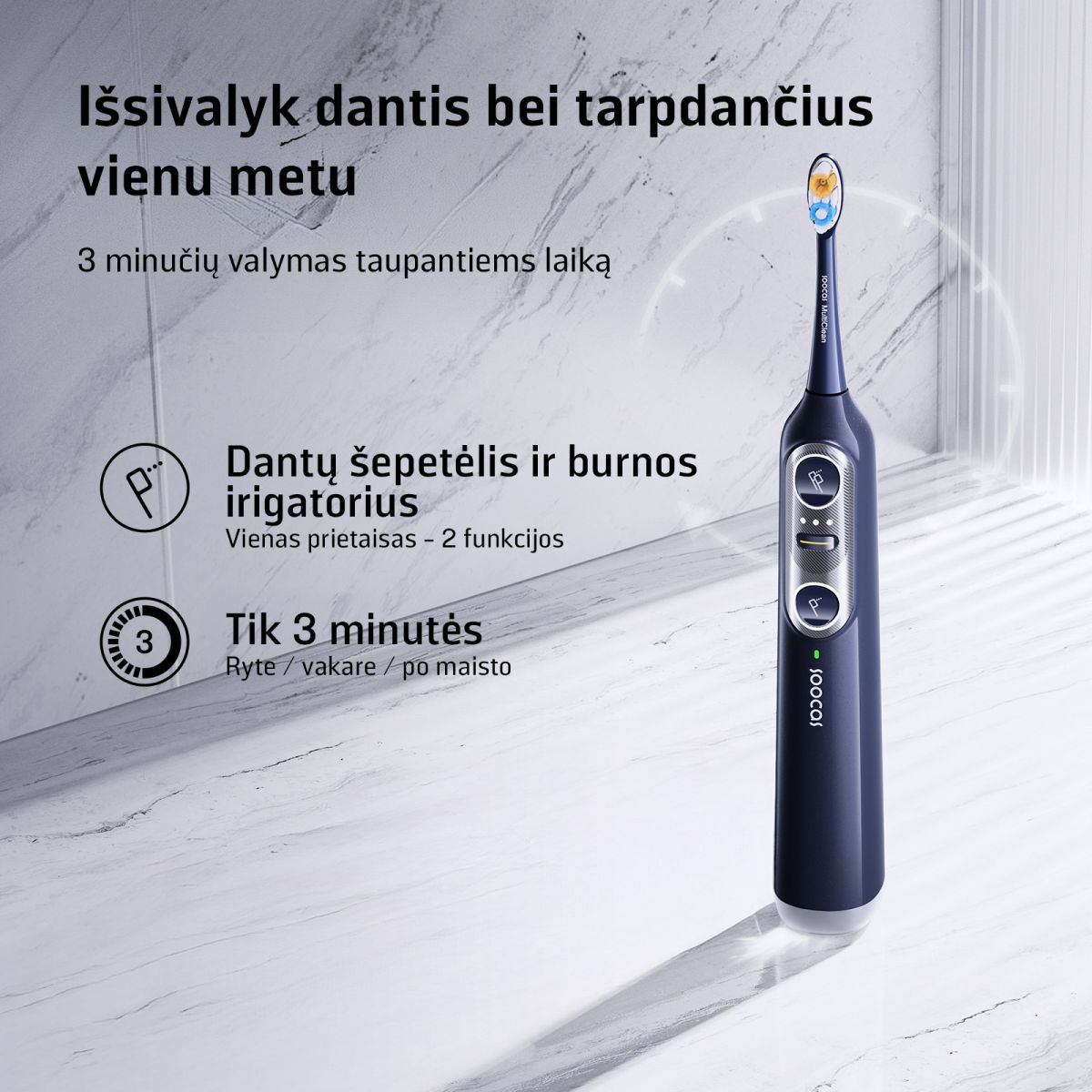 SOOCAS NEOS II 2-in-1 Elektrinis dantų šepetėlis su irigatorium, Dark Violet aprašymas - Prekės nuotrauka